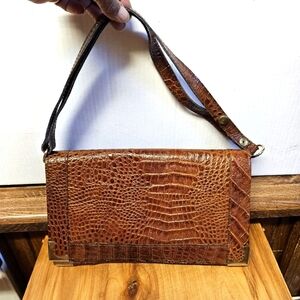 Vintage 60s Italian Embossed Leather Clutch/Shoulder Bag